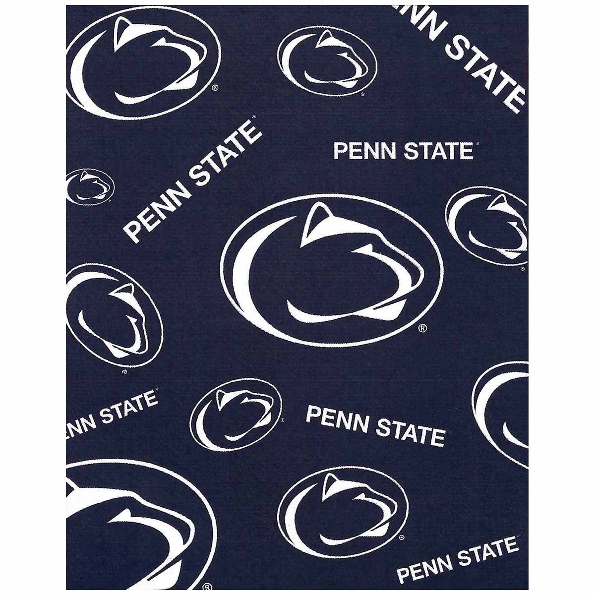 navy sherpa blanket with repeating Penn State and Athletic Logos